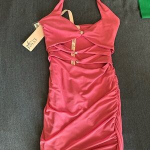 Oh Polly Pink Halter Mini Dress